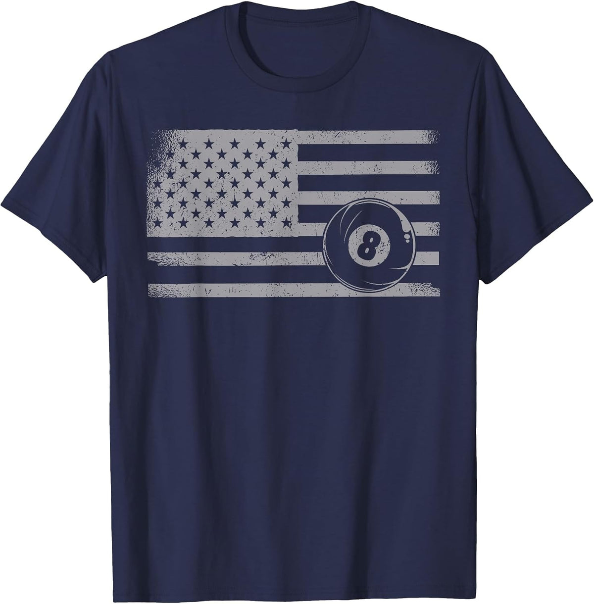 Billiards Pool Player Ball American Flag Vintage 8 Ball T-Shirt - Navy Blue
