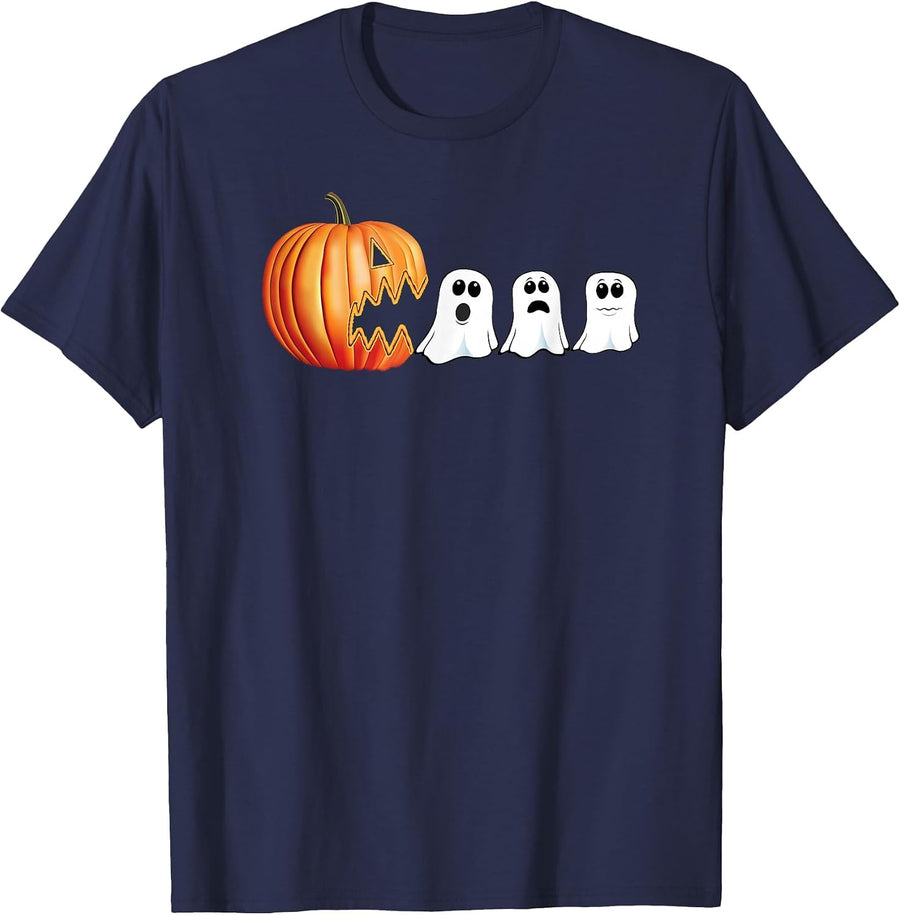 Funny Halloween Pumpkin Ghosts Jack o Lantern T-Shirt - Navy Blue
