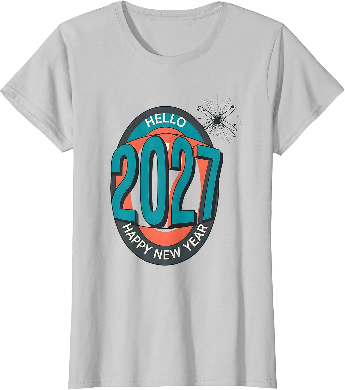 Hello, 2027! Happy New Year Midcentury Modern Party Keepsake T-Shirt - Silver Grey