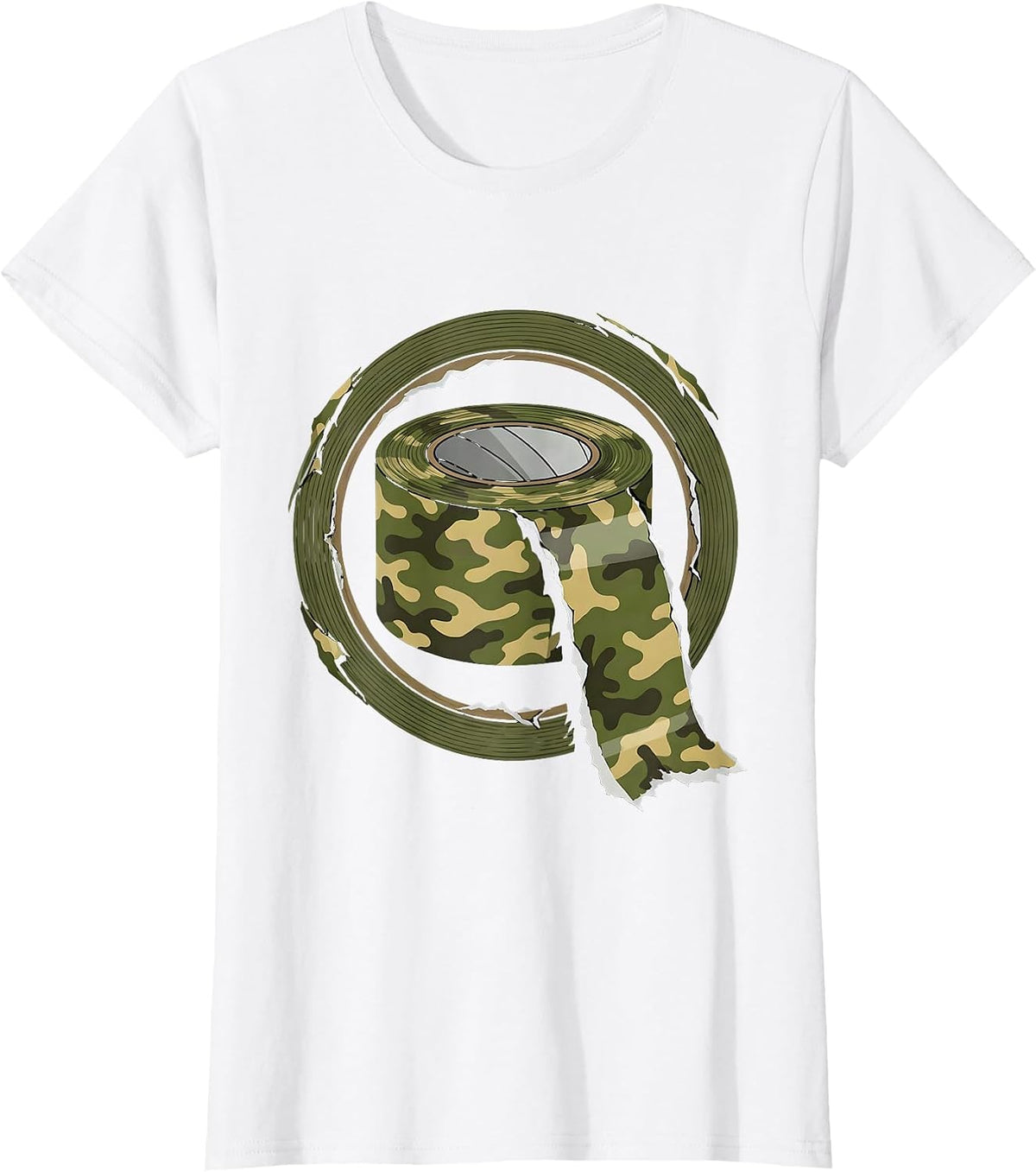 Women's Camo Duck Tape Roll Unrolling Graphic Tee T-Shirt - White