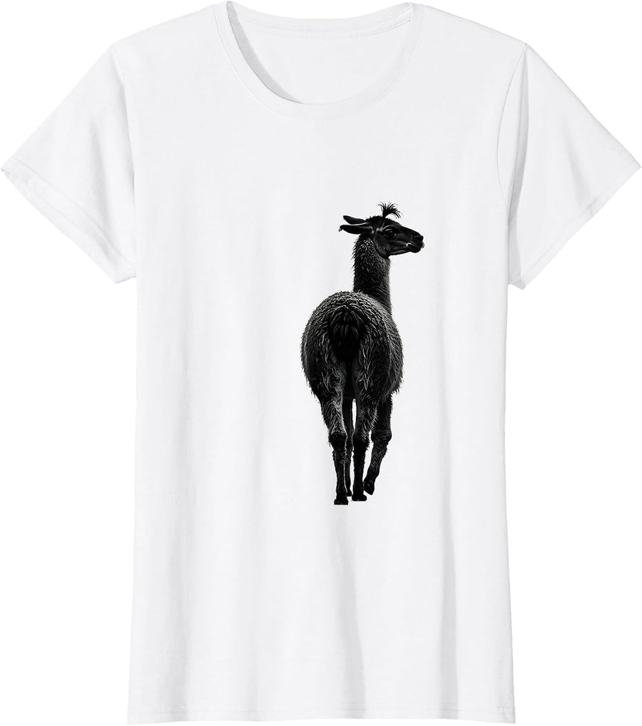 Women's Llama Silhouette Funny Alpaca Lover Gift T-Shirt - White