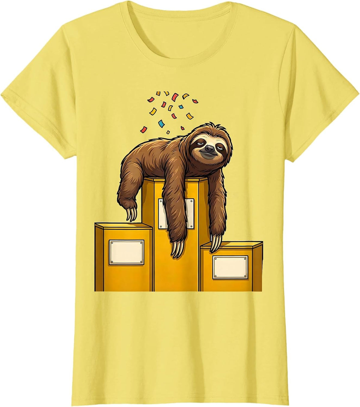 Women's Winner's Podium Sloth Funny Sloth Lover Humor T-Shirt - Lemon Yellow