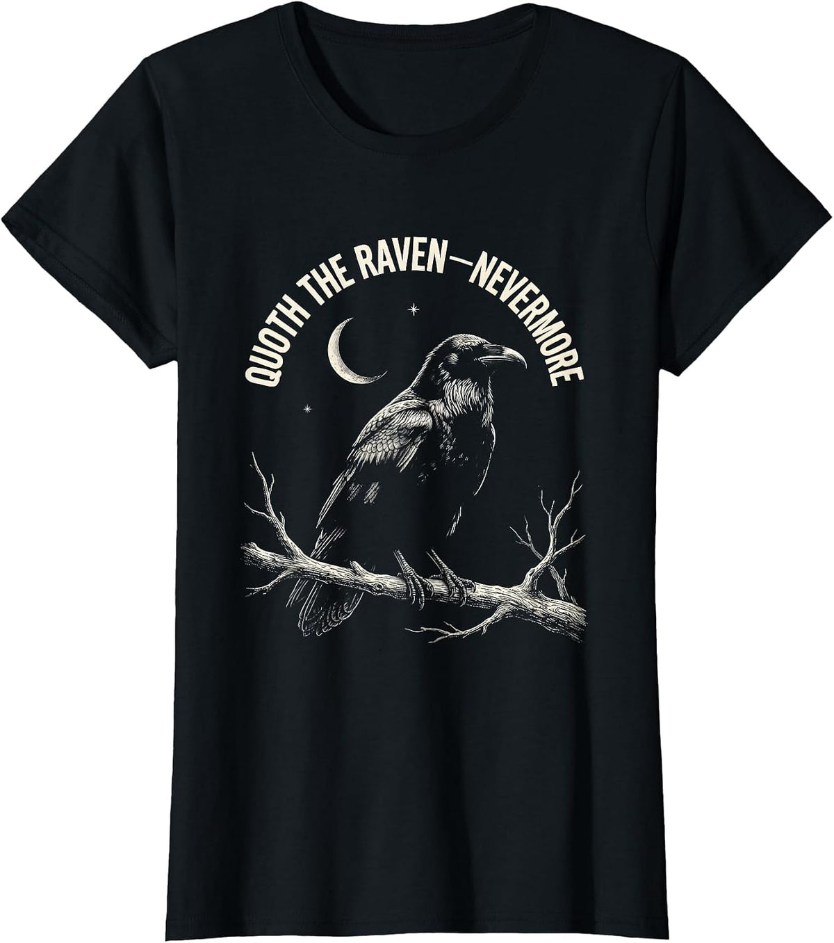 Women's Quoth The Raven Nevermore Gothic Literature Fan Edgar Allan T-Shirt - Black