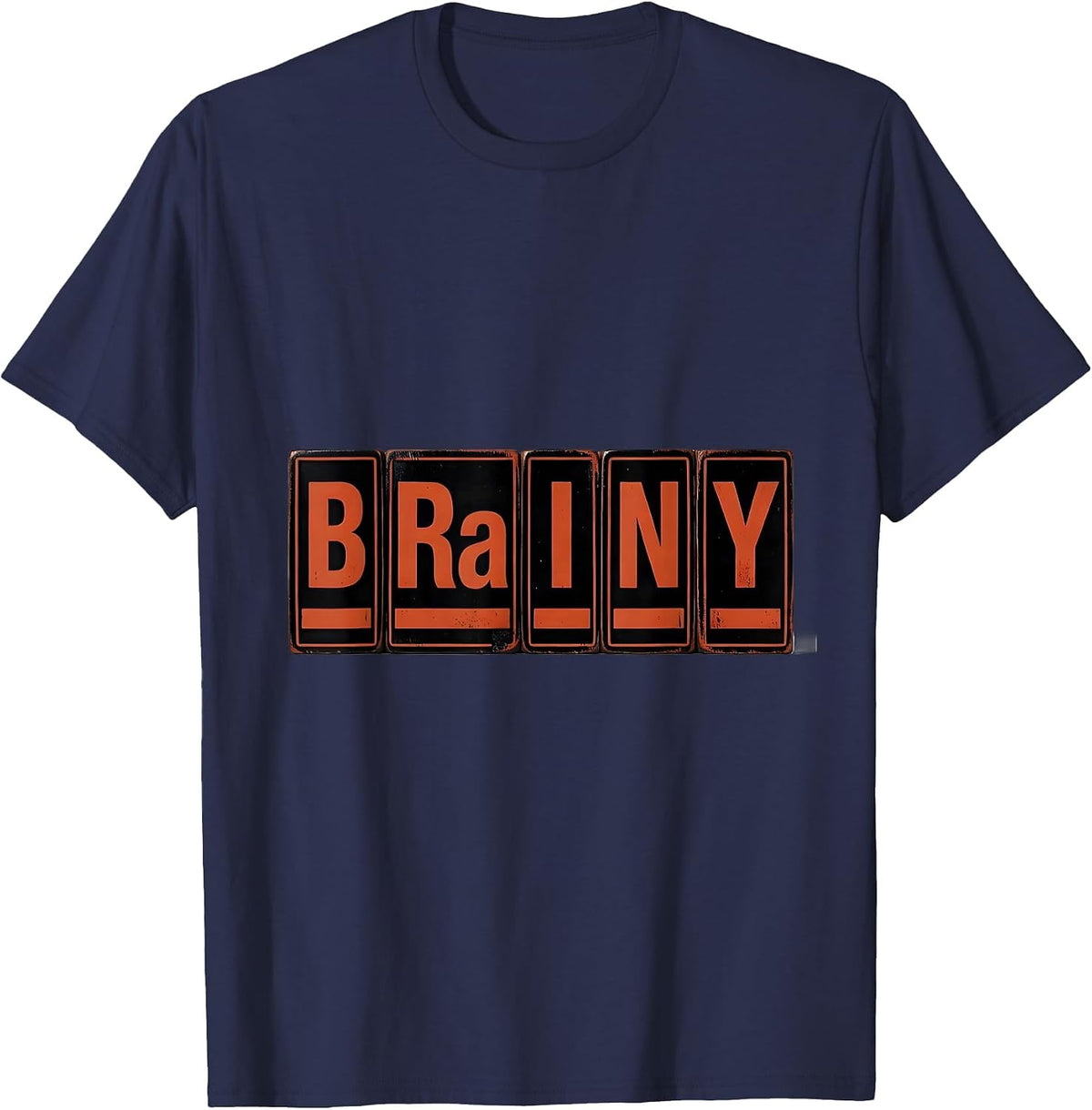 BRAINY Wood Type Letterpress Periodic Table Chemistry Humor T-Shirt - Navy Blue