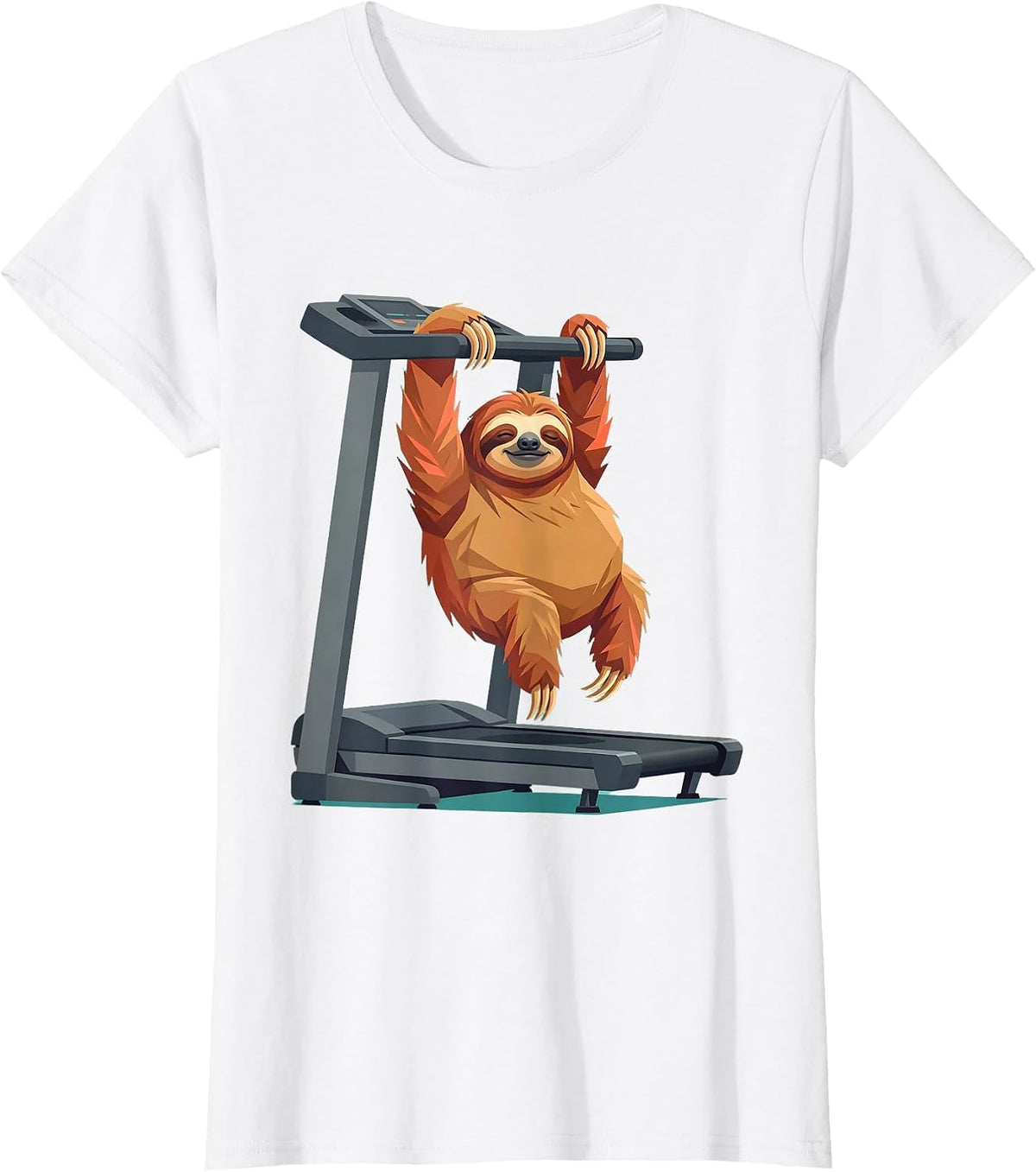Funny Sloth Hanging on Treadmill Humor Graphic T-Shirt - White