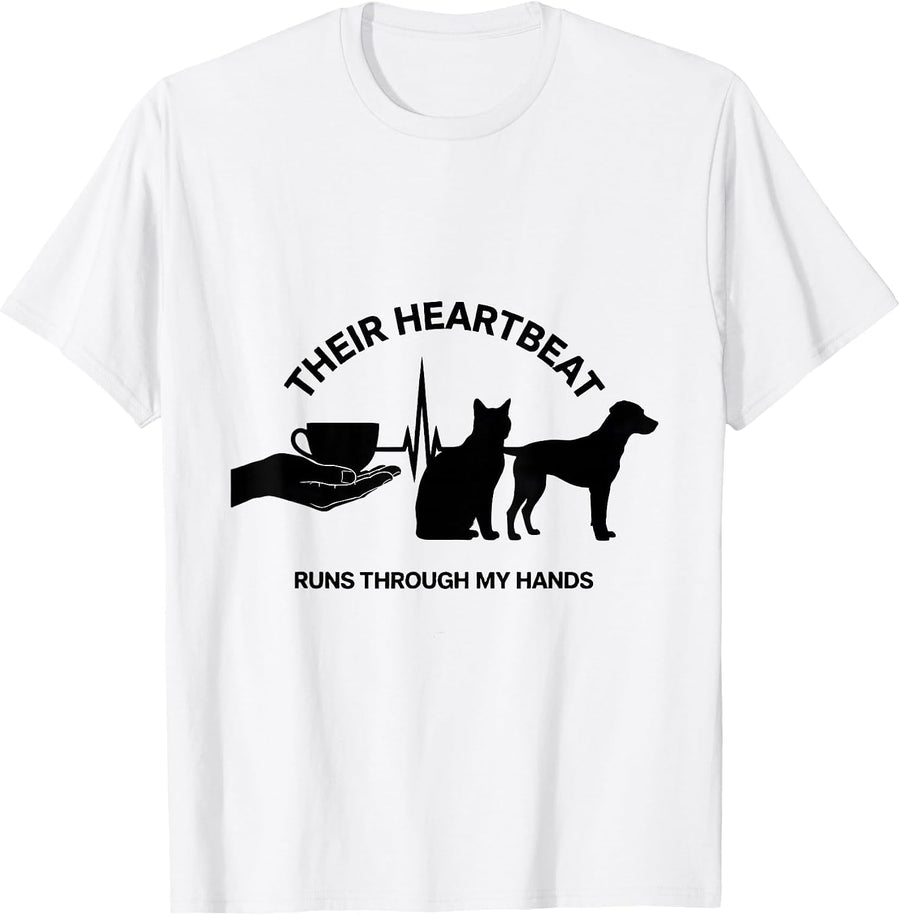 Men's Their Heartbeat Runs Through My Hands Pet Lover Vet Tech T-Shirt - White