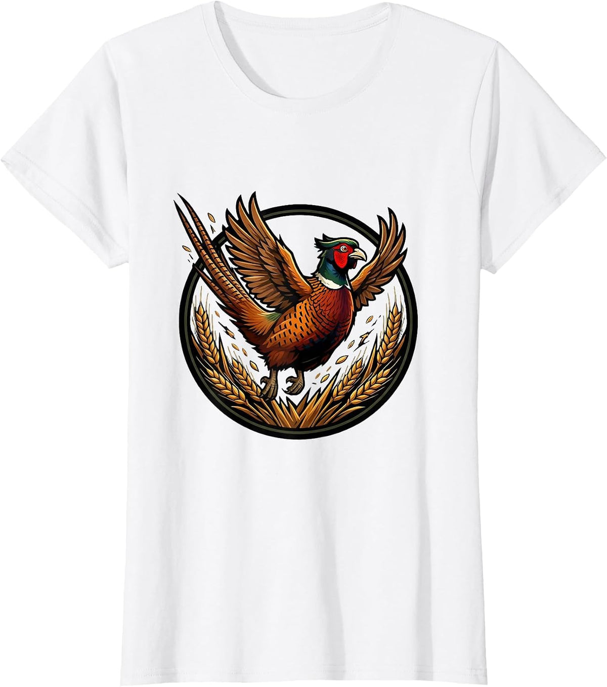 Pheasant Flush Camo Wheat Field Hunting Design T-Shirt - White