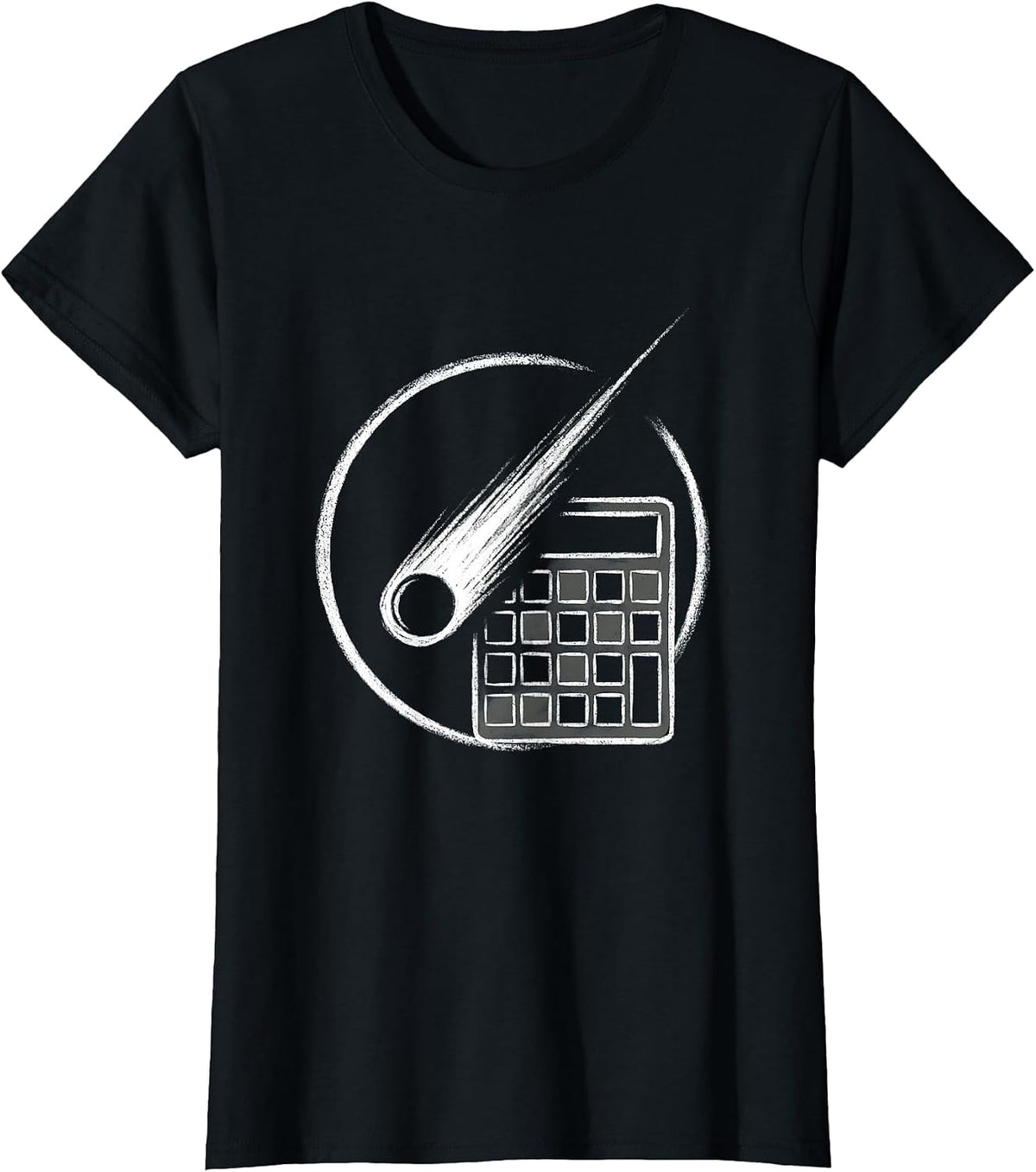 Science Teacher Comet and Calculator Graphic T-Shirt - Black
