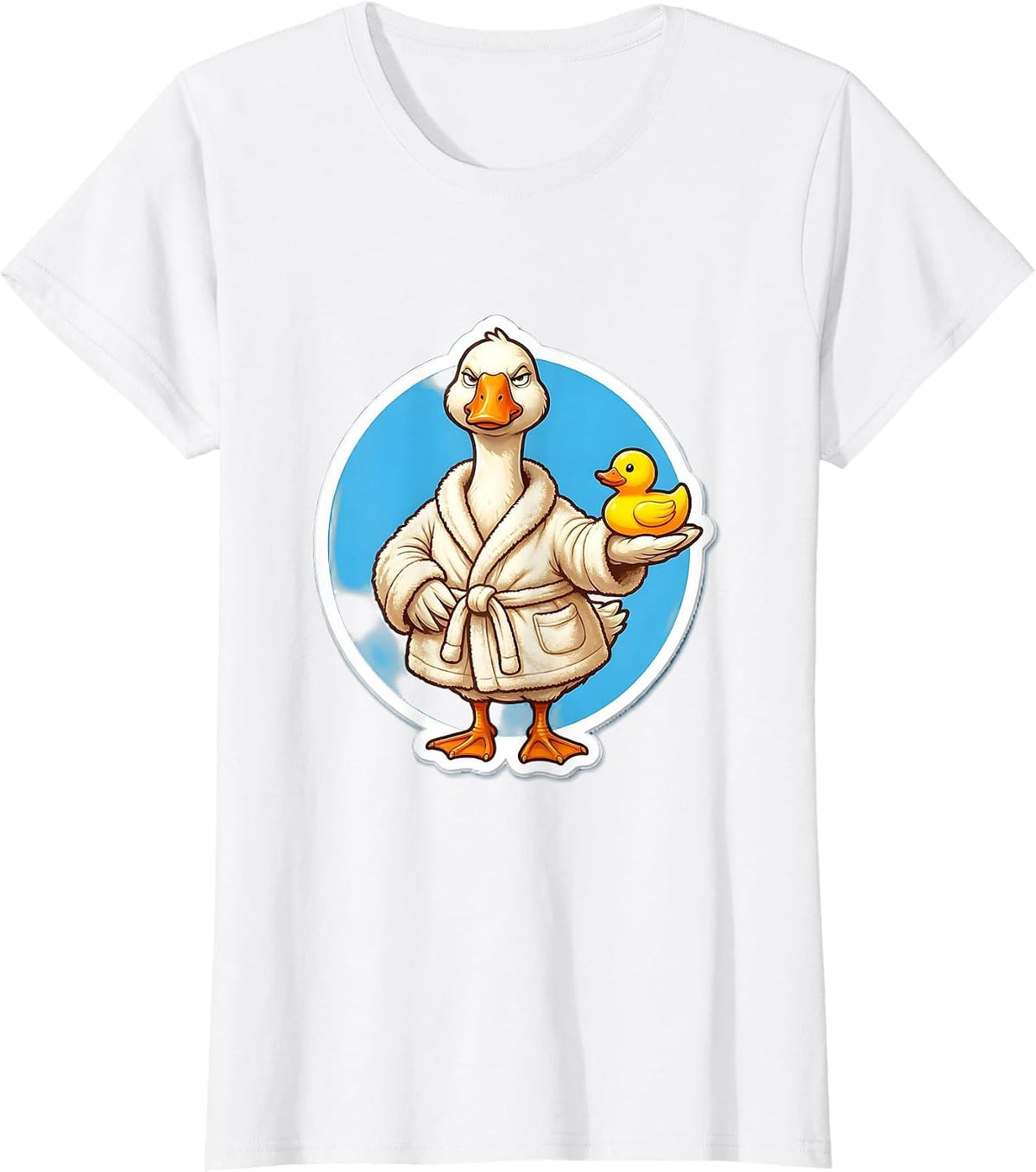 Silly Goose in Bathrobe with Rubber Duck T-Shirt - White