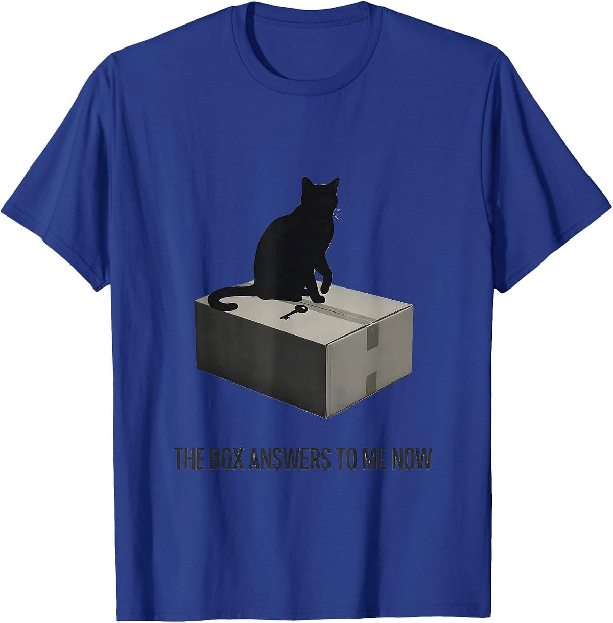 Men's The Box Answers To Me Now Funny Quantum Physics Cat Lover T-Shirt - Royal Blue