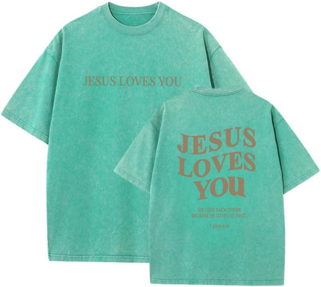 Faith Over Fear Shirt for Men Women,Jesus Loves You Shirts Christian Religious Tees Acid Wash God T-Shirt - 13