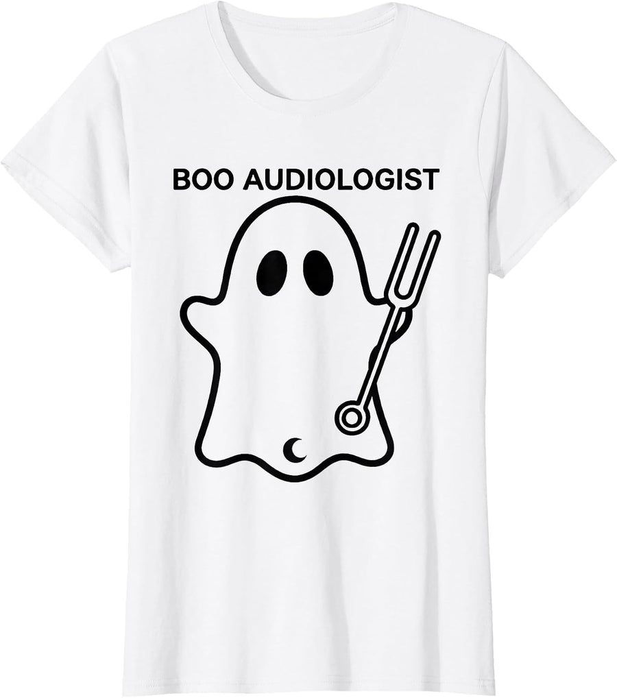 Women's Boo Audiologist Cute Ghost Halloween Audiology Humor T-Shirt - White