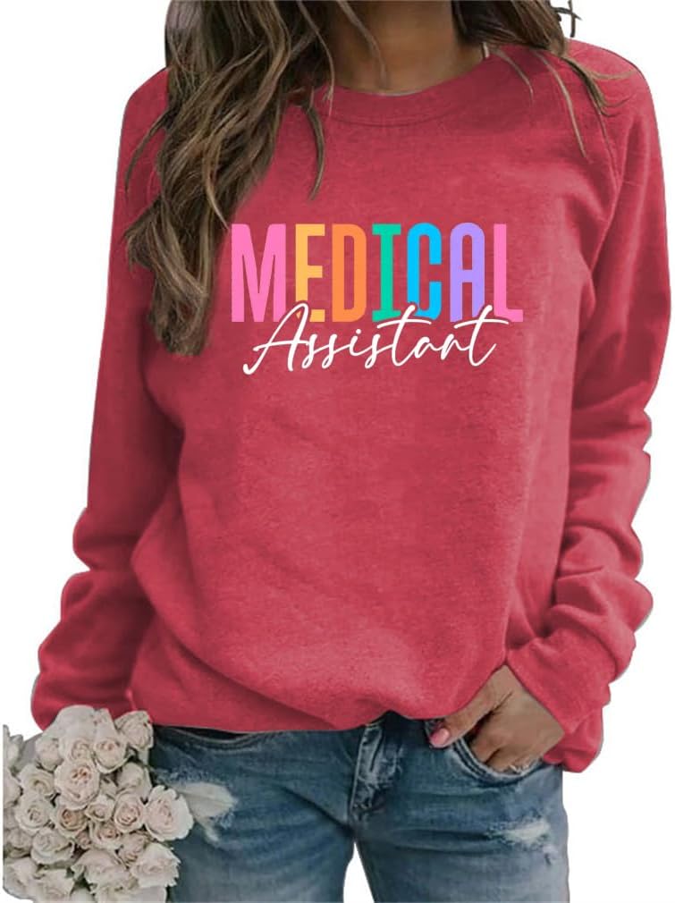 Medical Assistant Sweatshirt Women Healthcare Professional Tops - Red