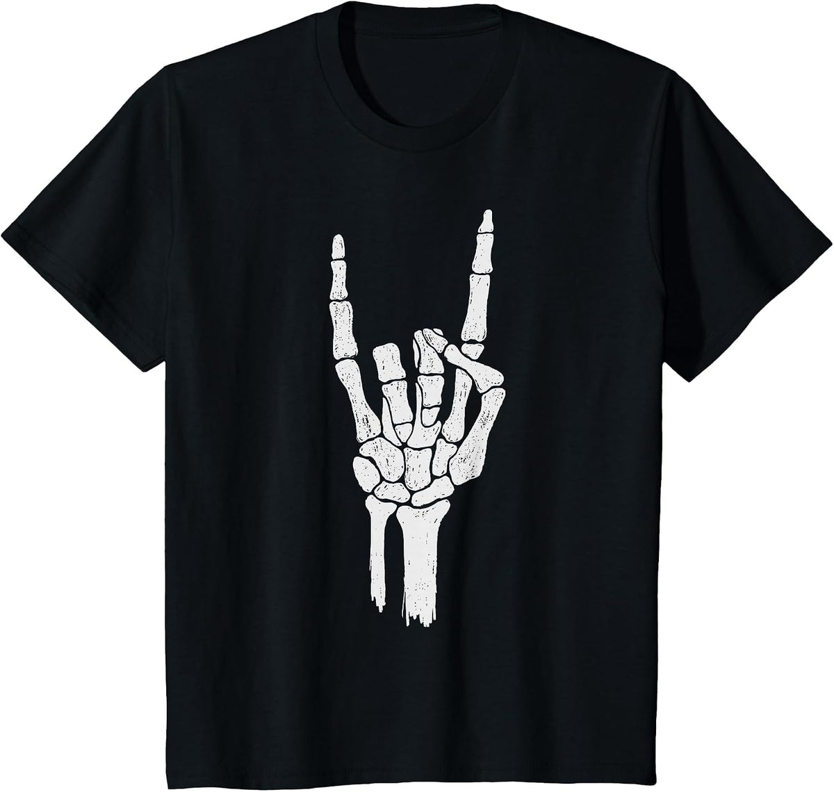 Skeleton Hand Shirt | Devil Horns Rock Hand Gesture Tee T-Shirt - Black