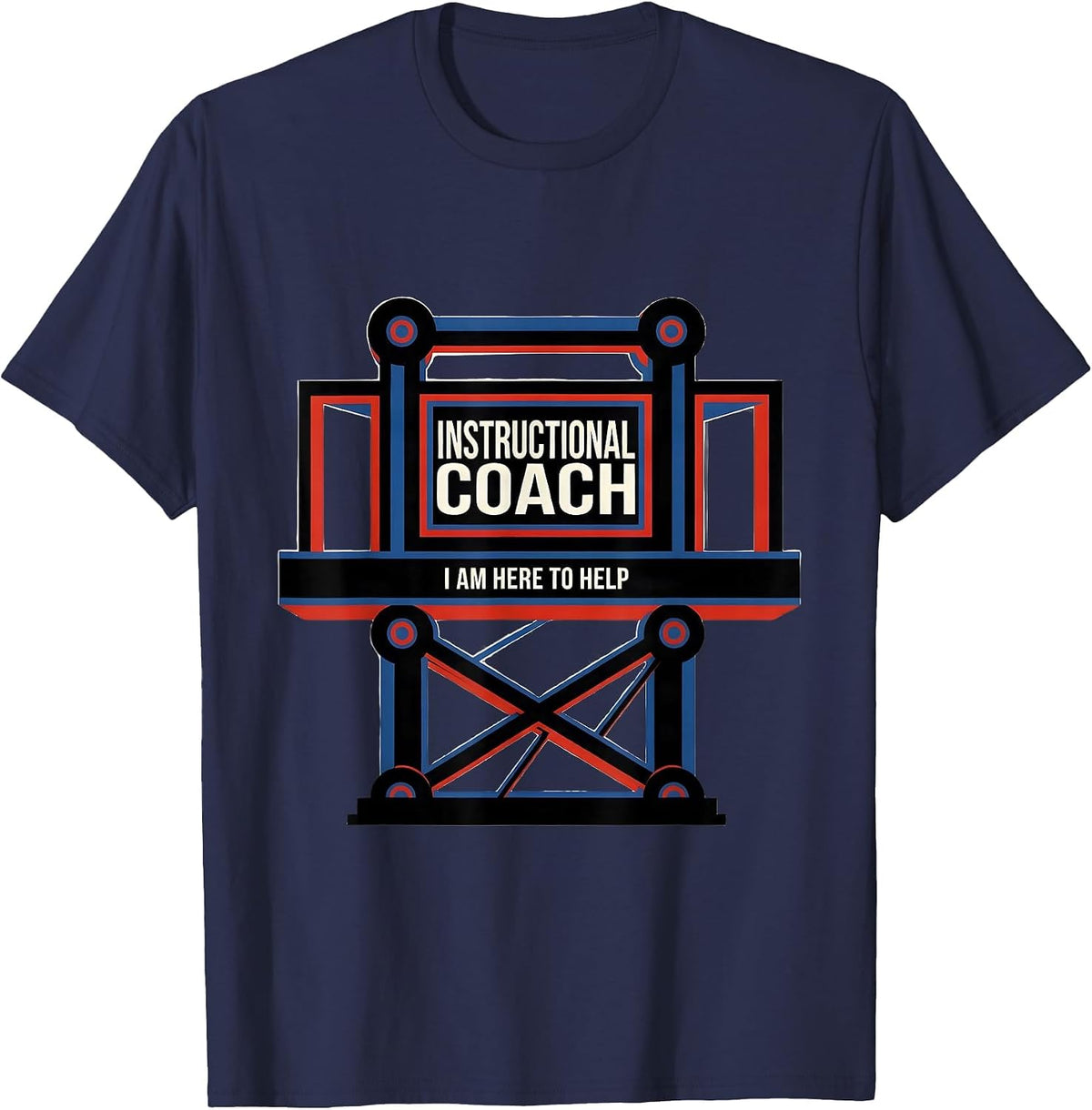 Men's Instructional Coach I Am Here To Help Bauhaus Modernist T-Shirt - Navy Blue