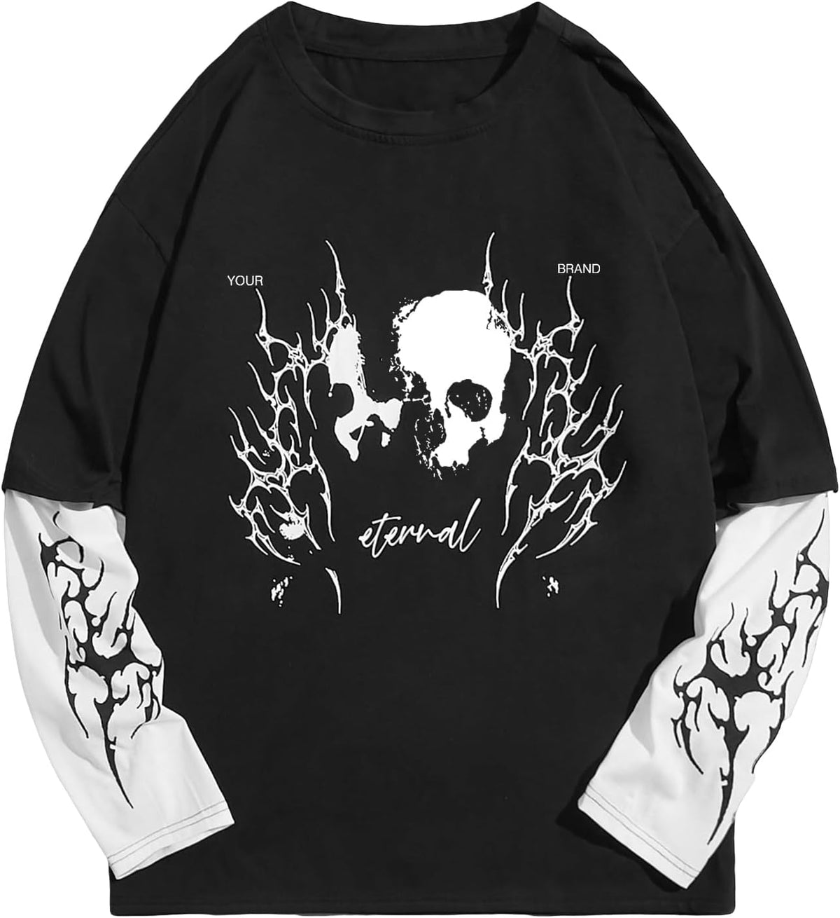 GORGLITTER Men's Y2k Goth Shirt Graphic Oversized Long Sleeve Streetwear - Black and White Graphic