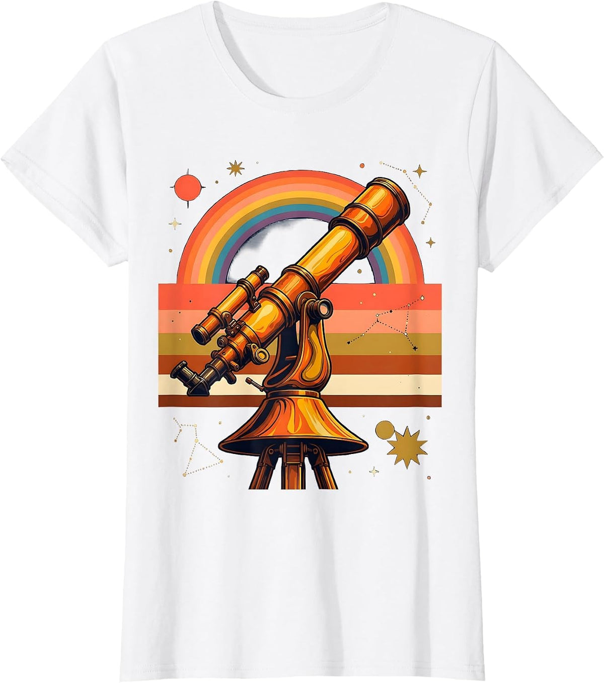 Stargazing Telescope Night Sky Illustration T-Shirt - White