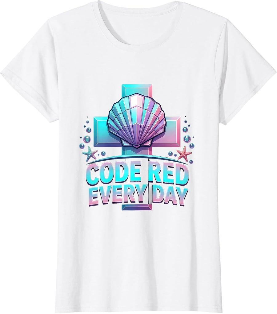 Women's Code Red Every Day EMT Graphic Design T-Shirt - White