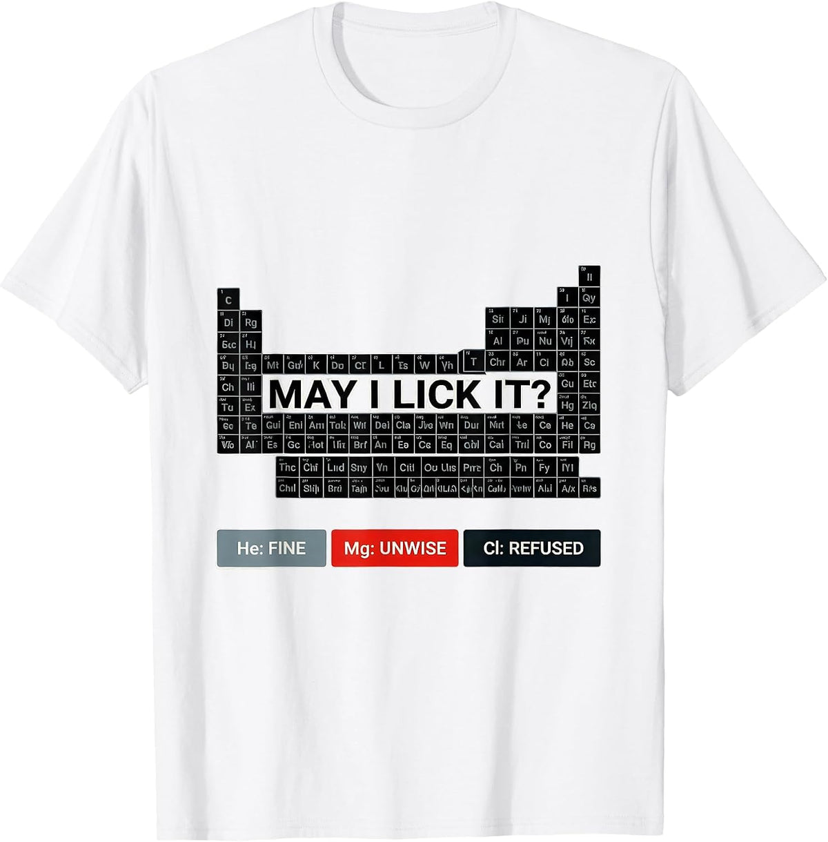 Men's May I Lick It? Funny Periodic Table Science Teacher T-Shirt - White
