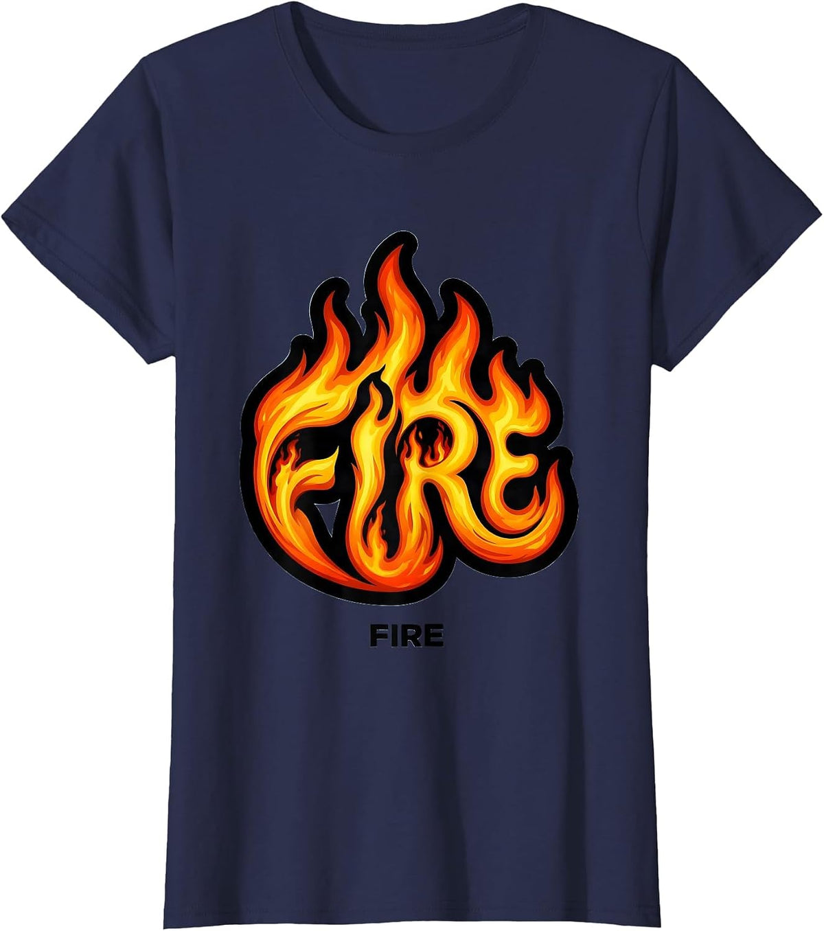 Women's FIRE Cartoon Flame Ribbon Fire And Ice Costume Halloween T-Shirt - Navy Blue