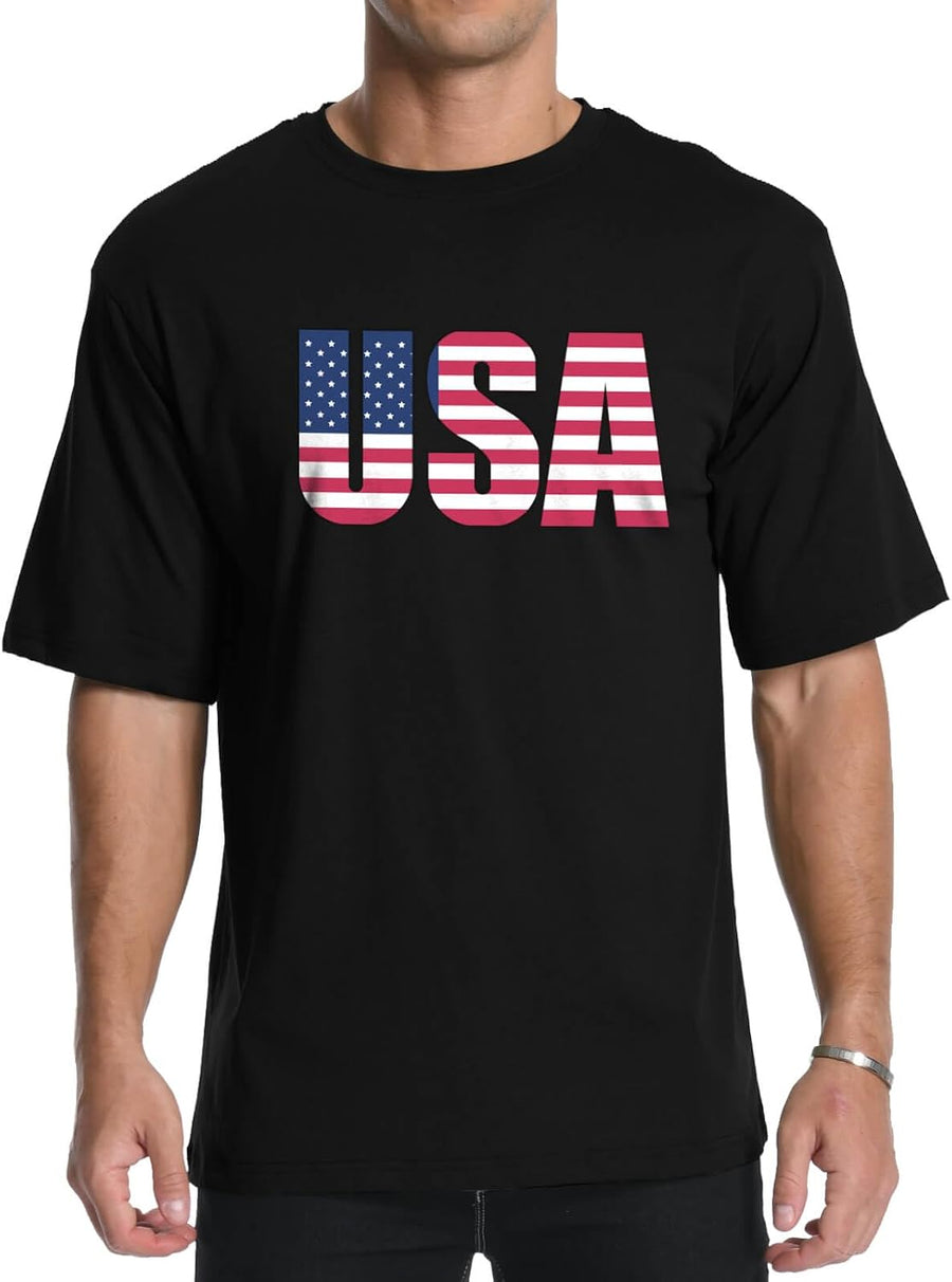 Aiyino Mens USA Flag Graphic Tee Patriotic American Short Sleeve T-Shirt - 8 - Black
