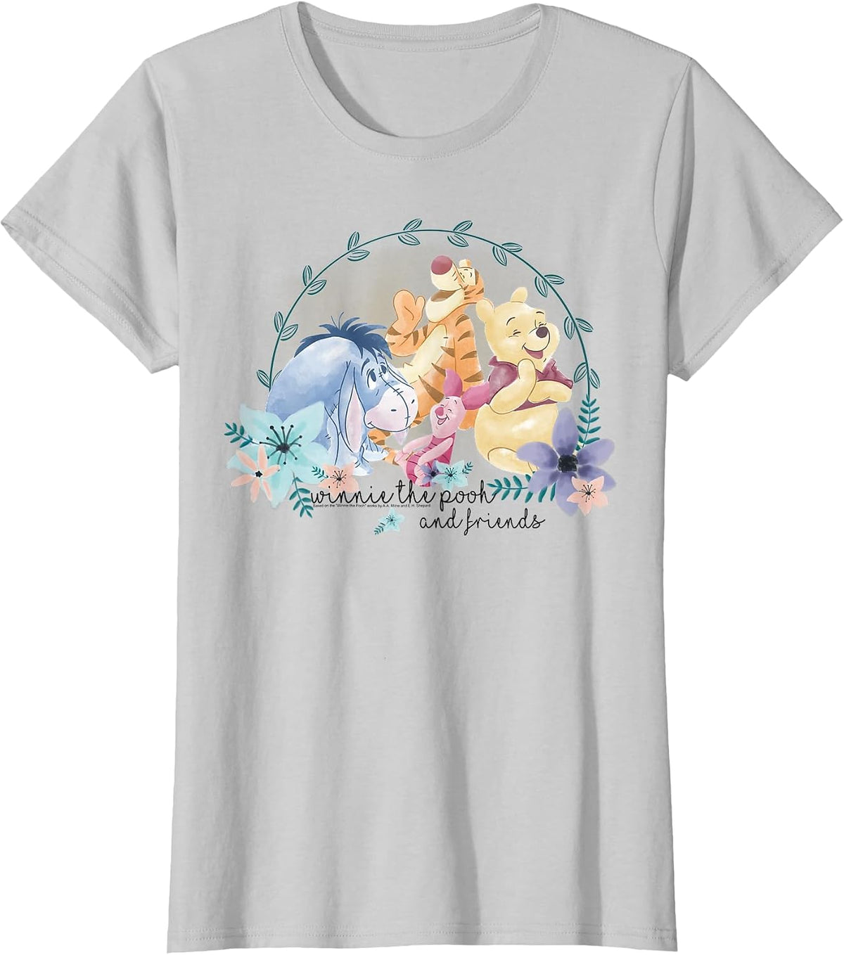 Disney Winnie the Pooh Spring Floral Group T-Shirt - Silver Grey