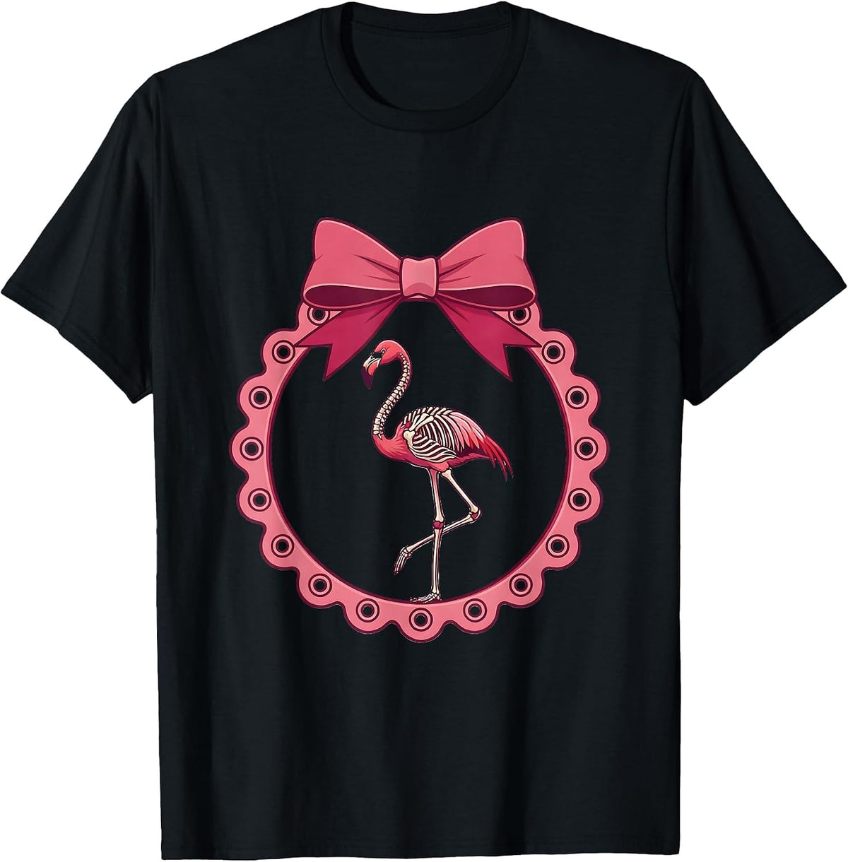 Men's Flamingo Skeleton Elegant Standing Pose T-Shirt - Black