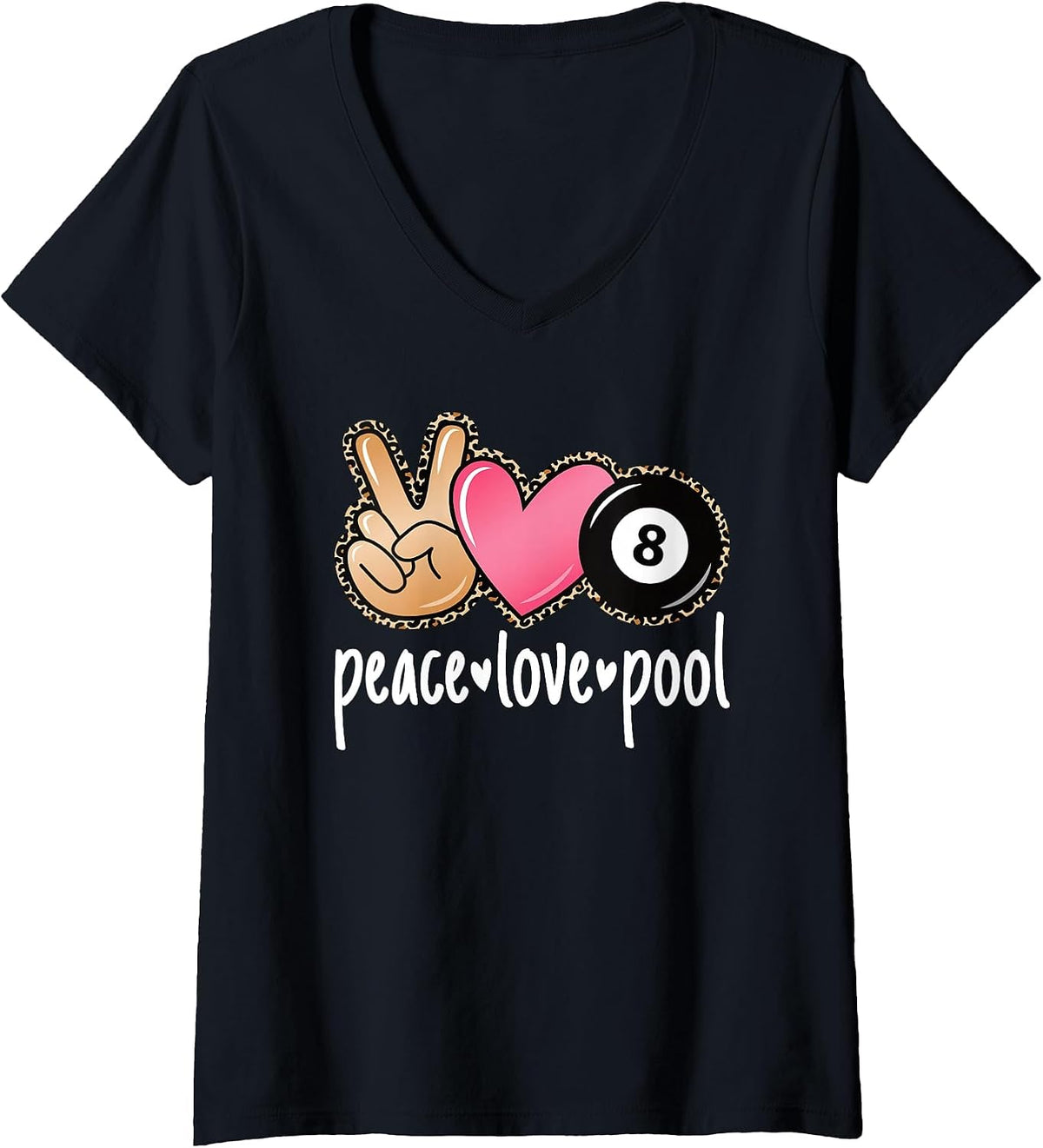 Women's Peace Love Pool Cute Billiard Pool Lover Women Girls V-Neck T-Shirt - Black