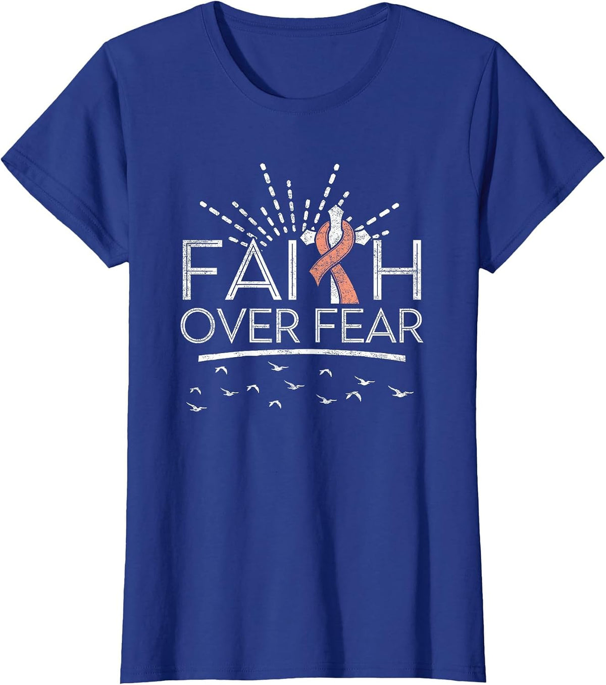 Faith Over Fear Peach Ribbon Uterine Cancer T-Shirt - Royal Blue