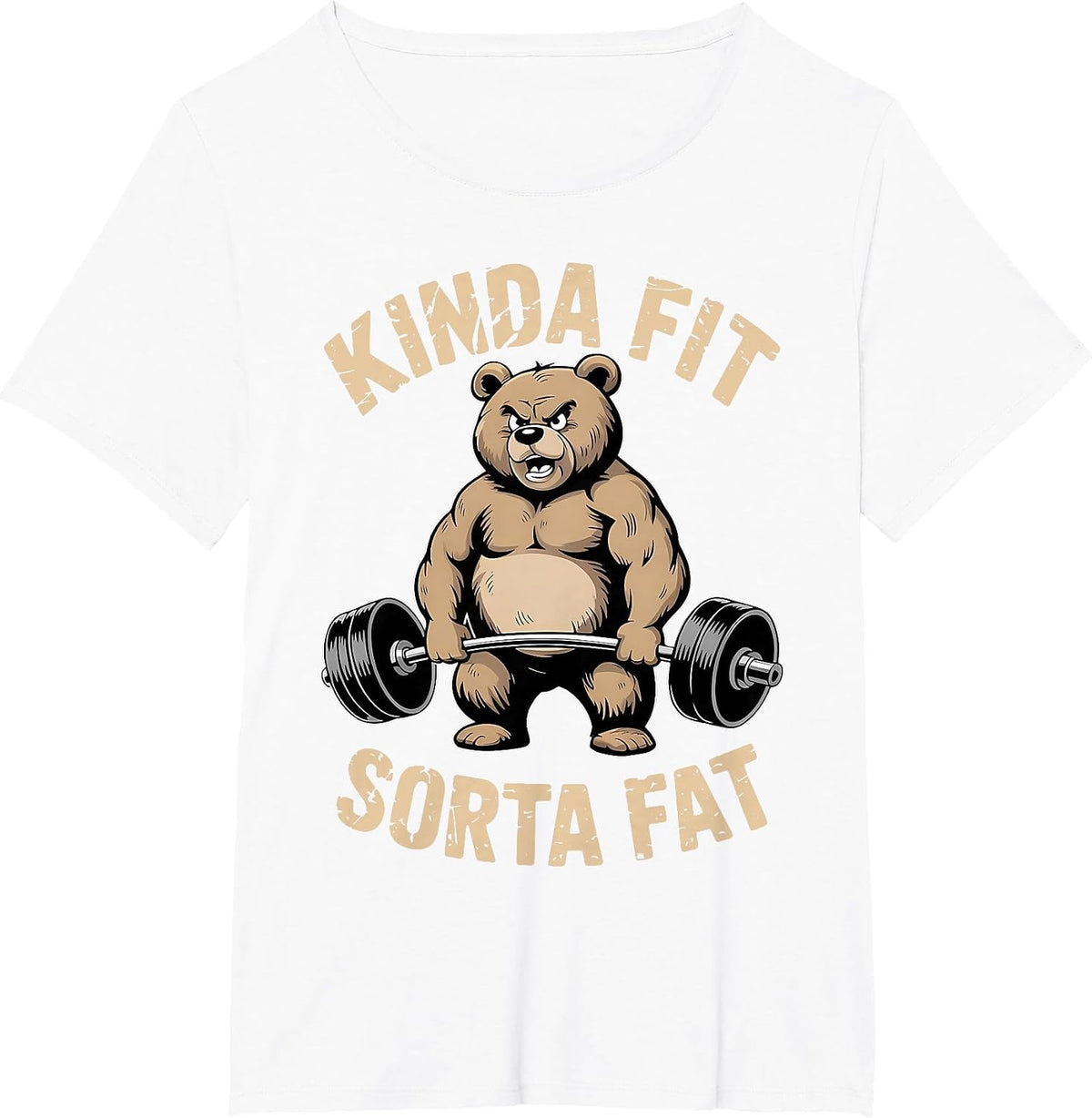 Kinda Fit Sorta Fat - Funny Gym Bear Weightlifting Workout T-Shirt - White