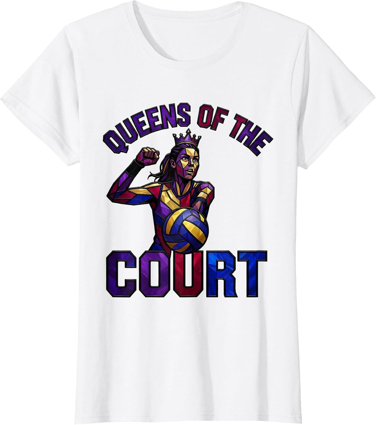 Queens of the Court Volleyball Design T-Shirt - White