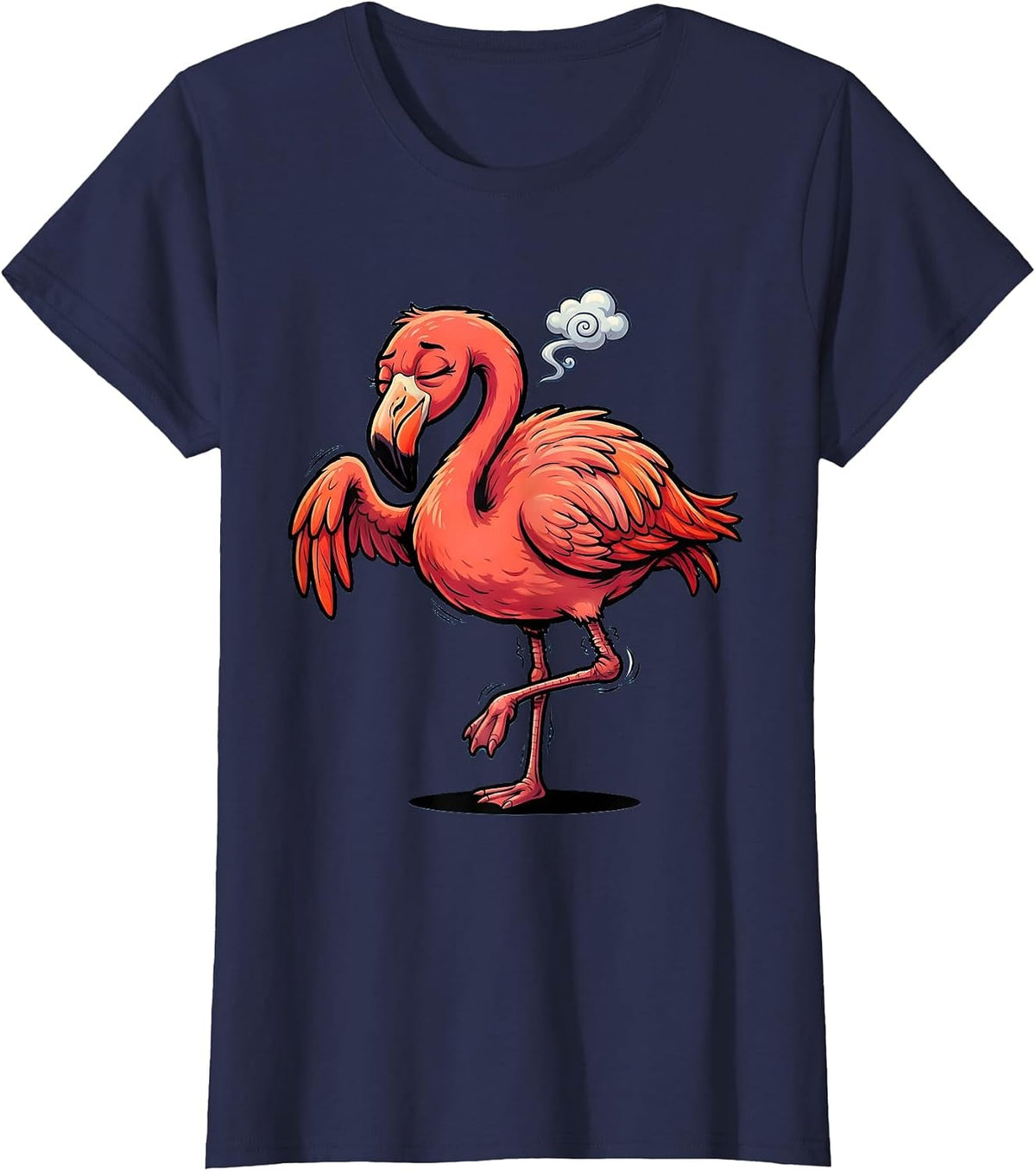 Women's Sleepy Flamingo Funny Dozing Bird Illustration T-Shirt - Navy Blue