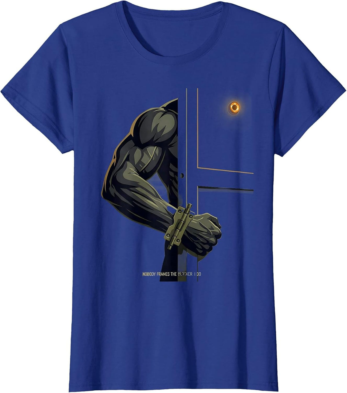 Women's Nobody Frames The Blocker. I Do. Funny Football Lineman T-Shirt - Royal Blue