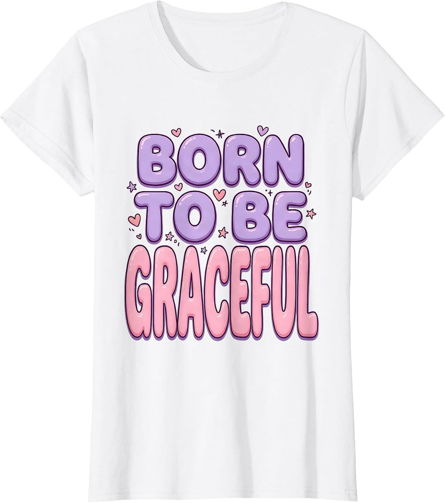 Women's Born to Be Graceful Flamingo Design T-Shirt - White