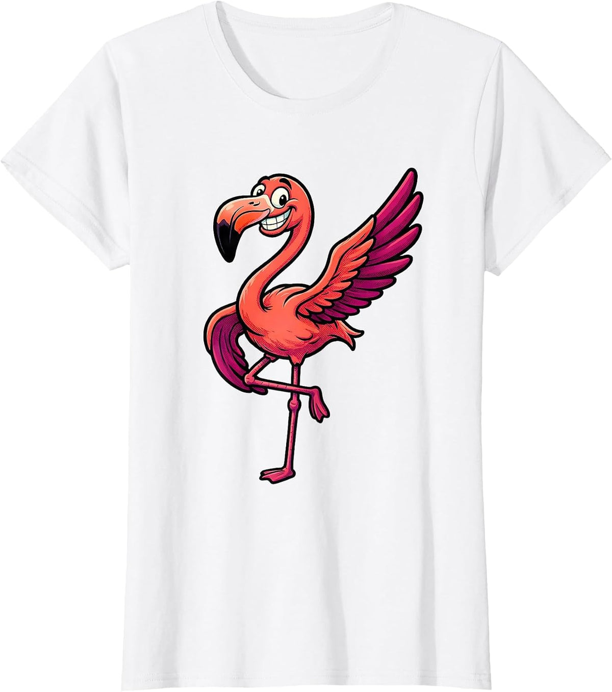 Retro Cartoon Grinning Flamingo Animal Humor T-Shirt - White