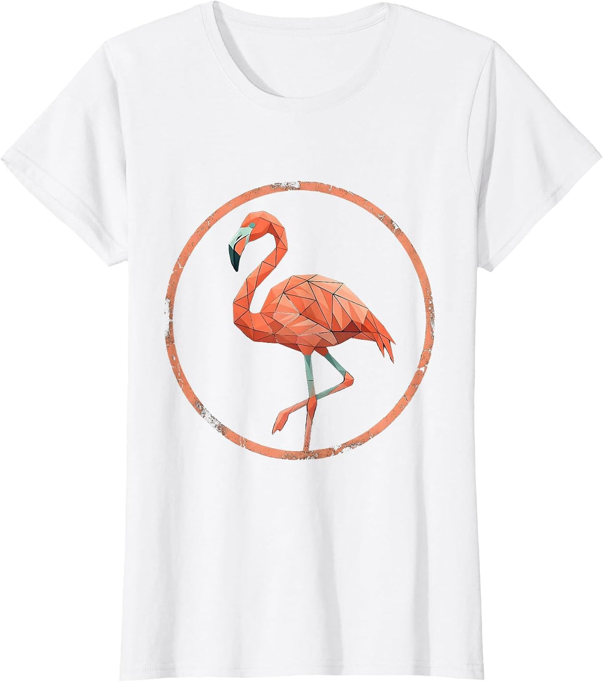 Geometric Flamingo Bold Triangle Mosaic Design T-Shirt - White