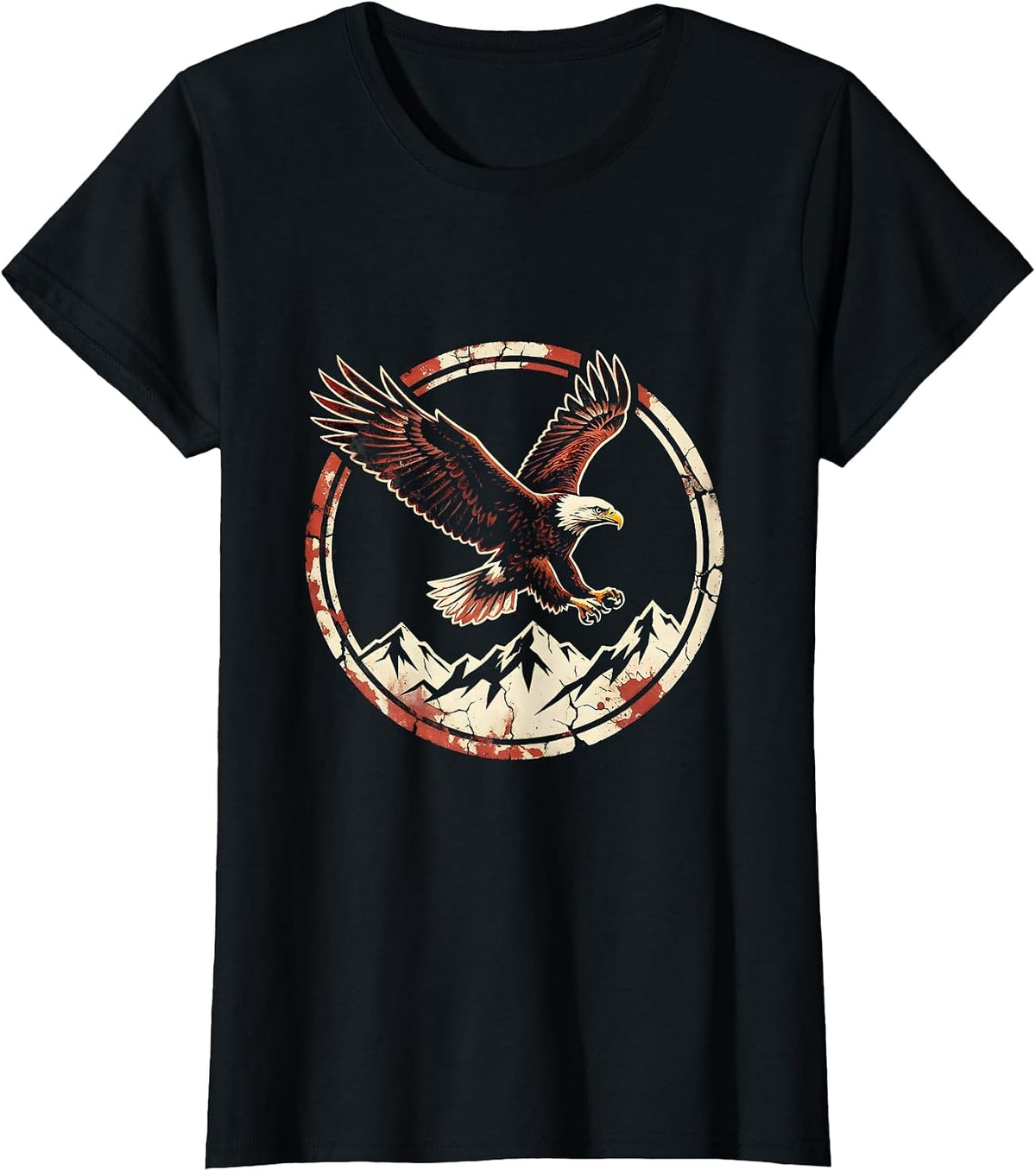 Bald Eagle Soaring Over Mountains Patriotic Design T-Shirt - Black