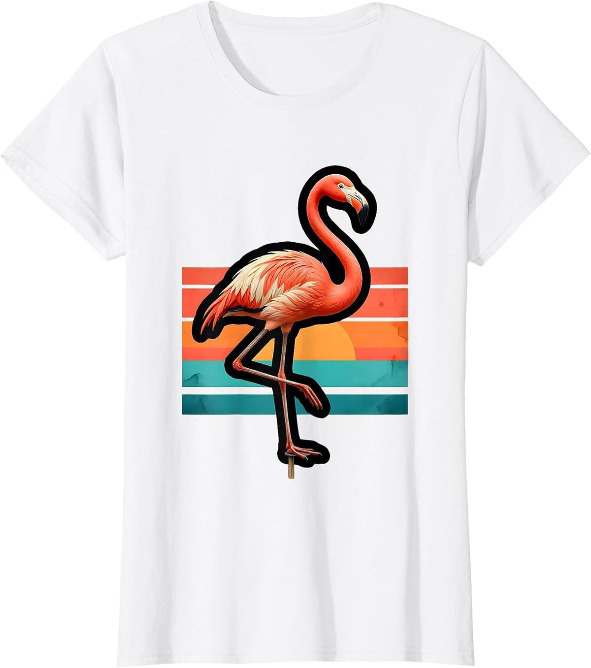 Oversized Flamingo Flat Cartoon Novelty Summer Vacation T-Shirt - White
