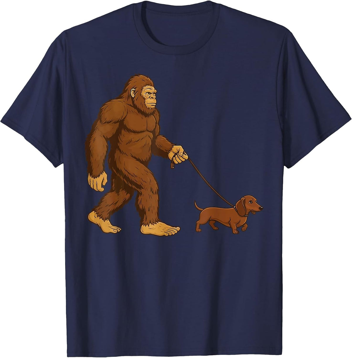 Bigfoot Dachshund Retro Weiner Dog T-Shirt - Navy Blue