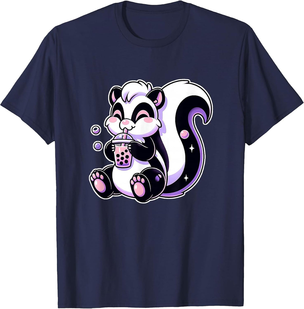 Pastel Goth Skunk Bubble Tea T-Shirt - Navy Blue