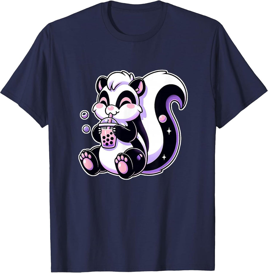 Pastel Goth Skunk Bubble Tea T-Shirt - Navy Blue