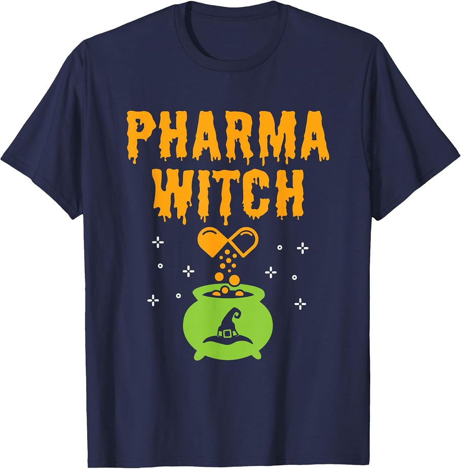 Pharmacist Halloween Women Pharmacy Tech Pharma Witch T-Shirt - Navy Blue