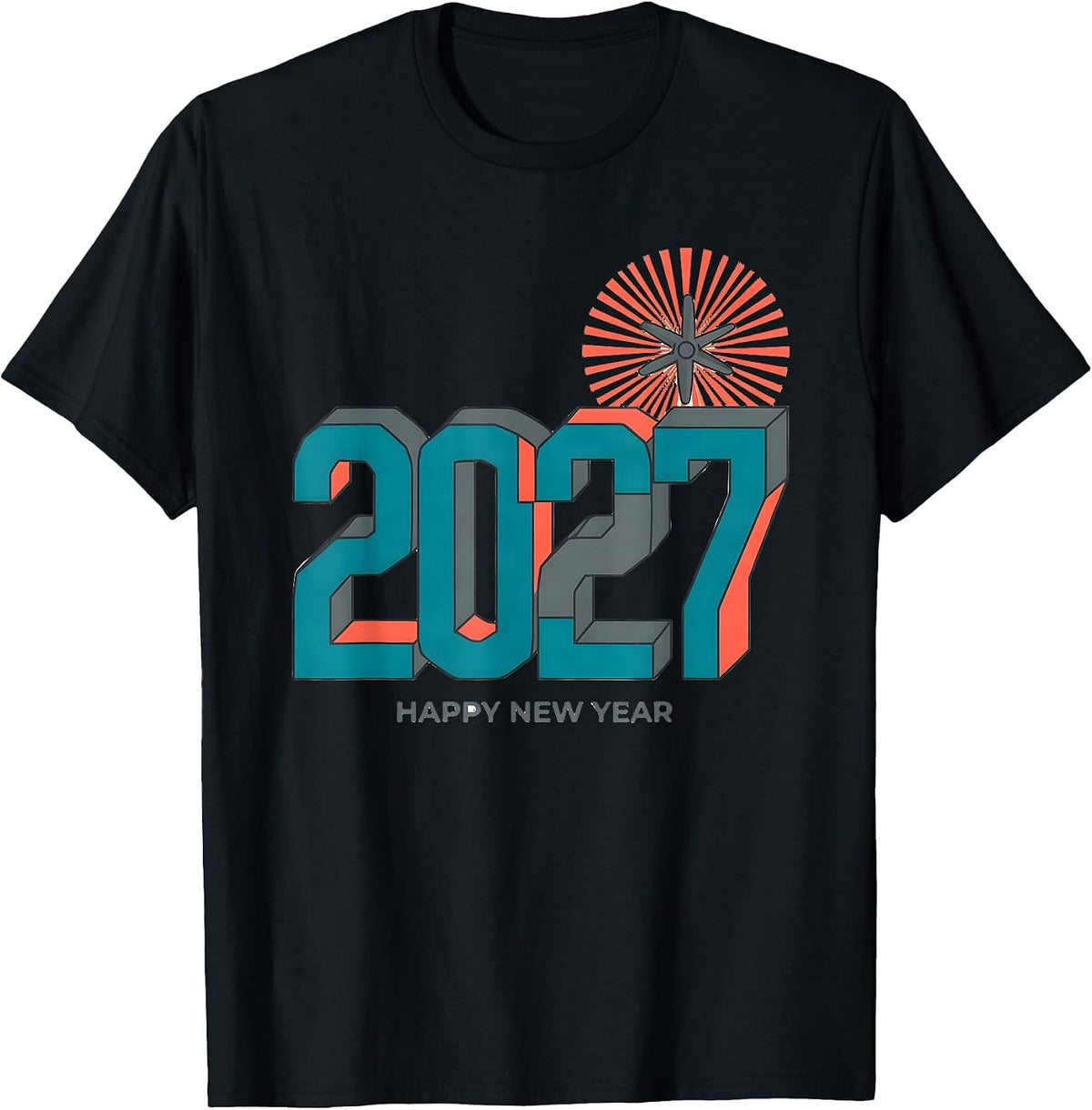 Men's Happy New Year 2027 Flat Vector Party Host Family Matching T-Shirt - Black