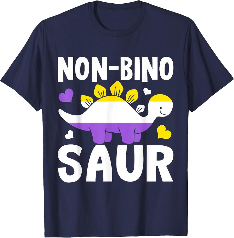 Non Bino Saur Dinosaur Aagender Non Binary T-Shirt - Navy Blue
