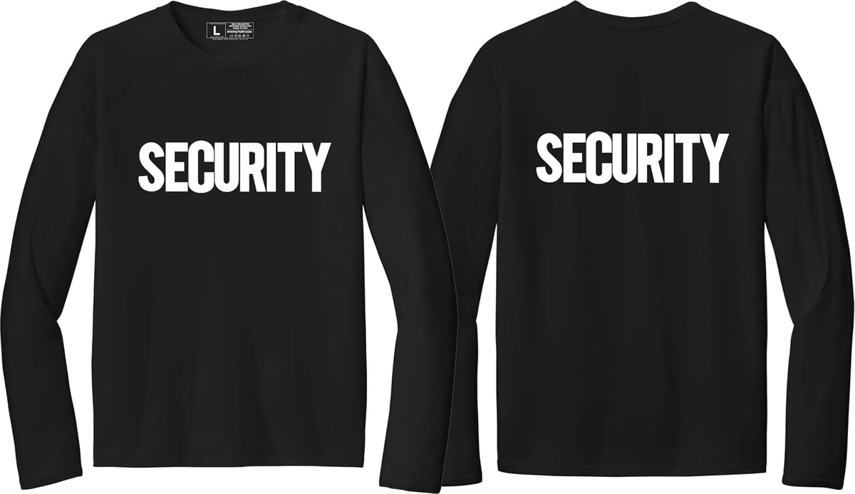 NYC FACTORY Mens Performance Security Long Sleeve T-Shirts - Security Black Front & Back