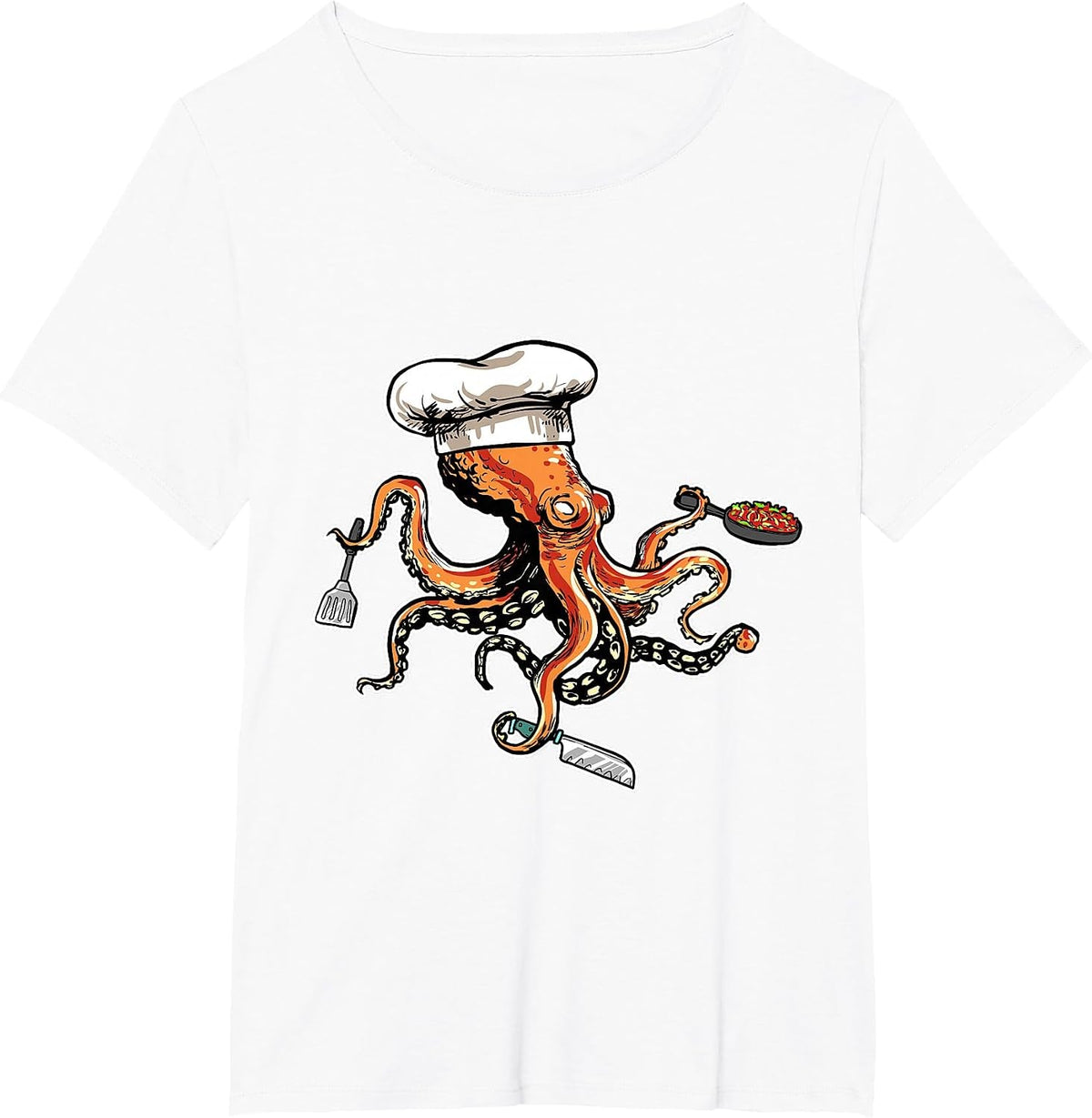 Funny Octopus Chef with Chef's Hat T-Shirt - White