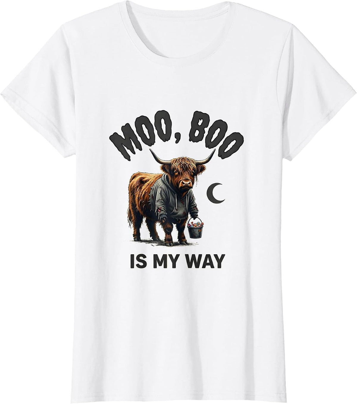 Women's Moo Boo Is My Way Funny Highland Cow Halloween Costume Humor T-Shirt - White