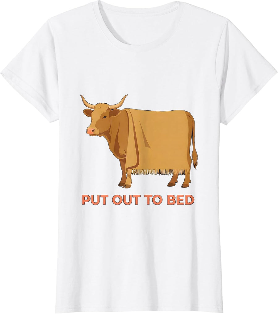 Women's Put Out To Bed Highland Cow Sleepshirt Pajama Humor T-Shirt - White