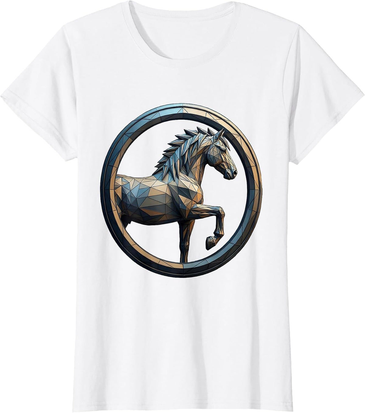 Geometric Low-Poly Horse Profile Art Design T-Shirt - White