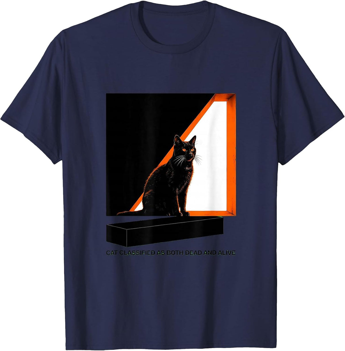 Cat Classified As Both Dead And Alive Quantum Physics Humor T-Shirt - Navy Blue